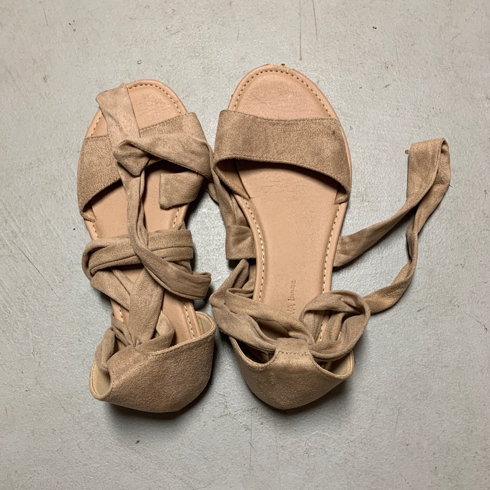 Tan Wild Diva lace up ankle sandals, size 8.5
